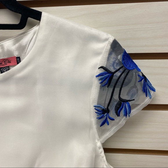 Chi Chi London White Dress with Blue Flowers - Picture 6 of 8